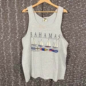 Tn River Bahamas Freeport Tank Top Mens XL Gray Sailboat Graphic Nautical Flags